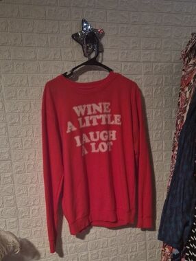 Recycled Karma Red Graphic Sweatshirt "Wine a Little, Laugh a Lot"